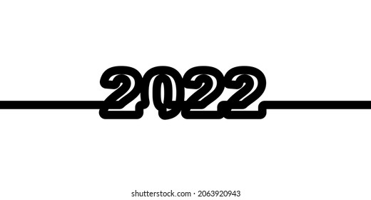 2022 single thick line drawing, Continuous black line art drawing 2022 year numbers, Vector illustration design element