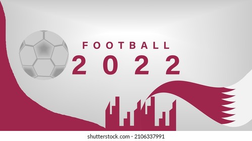 
2022 soccer, light background vector illustration and ball on the field.