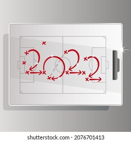 2022 Soccer strategy white grey red arrows court board background