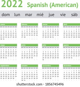 2022 Spanish American Calendar. Weeks start on Sunday