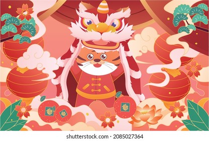 2022 Spring Festival Lion Dance Illustration Tiger Year National Tide Festival Event Poster