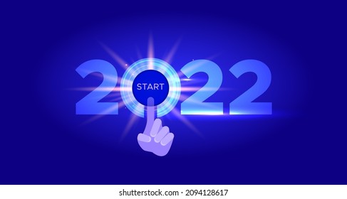 2022 start new year creative design of number 2022 and finger about to press a button