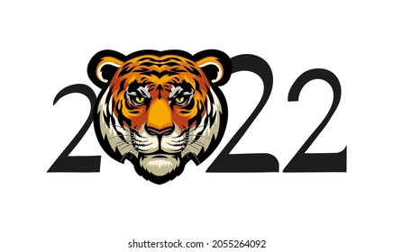 2022 symbol on an isolated white background.Tiger vector head.New Year 2022