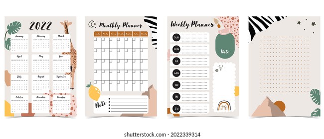2022 table calendar week start on Sunday with safari that use for vertical digital and printable A4 A5 size 