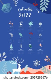 2022 table calendar week start on Sunday with winter,landscape that use for vertical digital and printable A4 A5 size 