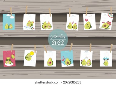 Calendario de tabla 2022 semana de inicio el domingo con aguacate que se utiliza para el tamaño vertical digital e imprimible A4 A5 
