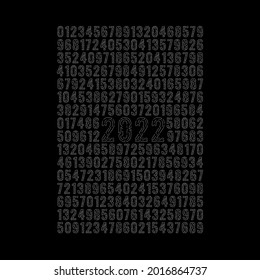 2022 and technological numbers background. 0-9 technological digital futuristic numbers background