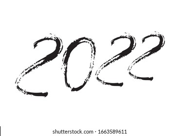 2022 text design Black color, Collection of Happy New Year and happy holidays, lettering design element, handwritten isolated on white background. Calendar 2022, Paintbrush stroke.
