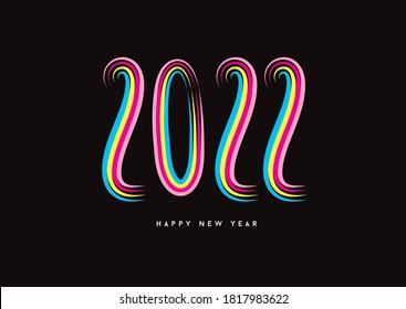 2022 text design and colorful brushstroke, Collection of Happy New Year and happy holidays, Calendar 2022 cover template, vector illustration