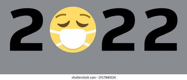 2022 text and face mask emoji on gray background,concept vector illustration