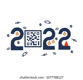 2022. Text with QR code. COVID-19 vaccination against corona virus and the risk of a new pandemic for health in 2022. Vector illustration