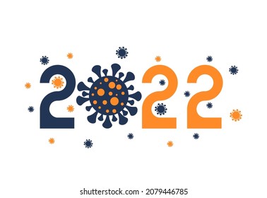 2022. Text and Virus. Figures of the year. Vaccination against coronavirus COVID-19 and the risk of a new pandemic for health in 2022. Vector illustration