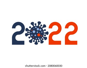 2022. Text and Virus. Figures of the year. Vaccination against coronavirus COVID-19 and the risk of a new pandemic for health in 2022. Vector illustration