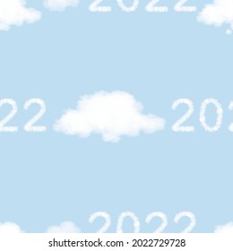 2022 with thought cloud Seamless on blue sky background, Isolated pattern Think bubble, Endless White Blank Speech, Vector illustration 3D fluffy cloud.Vector illustration for kids