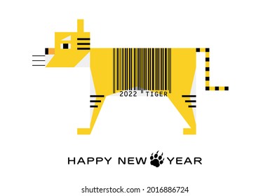 2022 Tiger Barcode New Year's card . Vector illustration.