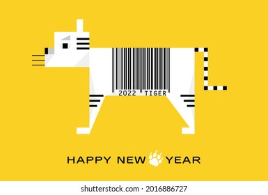 2022 Tiger Barcode New Year's card . Vector illustration.