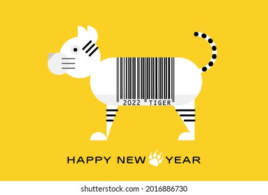 2022 Tiger Barcode Neujahrskarte . Vektorgrafik.