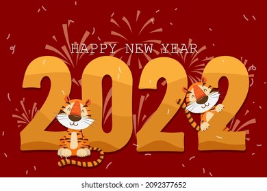 2022 Tiger Year typography design. Element of tiger face animal mascot. Tiger is traditional elements and chinese zodiac. Oriental Asian cultures. Vector illustration cartoon design