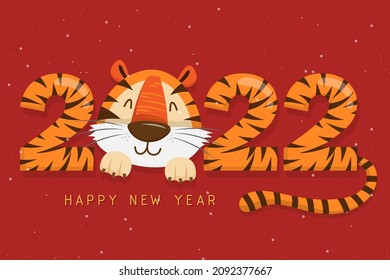 2022 Tiger Year typography design. Element of tiger face animal mascot. Tiger is traditional elements and chinese zodiac. Oriental Asian cultures. Vector illustration cartoon design