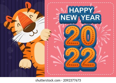 2022 Tiger Year typography design. Element of tiger face animal mascot. Tiger is traditional elements and chinese zodiac. Oriental Asian cultures. Vector illustration cartoon design