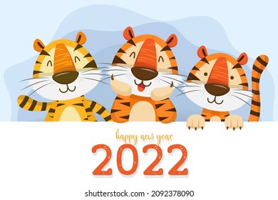 2022 Tiger Year typography design. Element of tiger face animal mascot. Tiger is traditional elements and chinese zodiac. Oriental Asian cultures. Vector illustration cartoon design