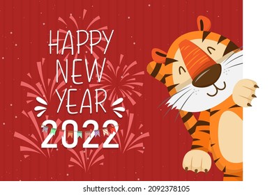 Diseño tipográfico del Año Tigre 2022. Elemento de mascota animal de cara de tigre. El tigre es un elemento tradicional y el zodiaco chino. Culturas orientales asiáticas. Diseño de dibujos animados de ilustraciones vectoriales