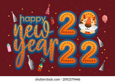 2022 Tiger Year typography design. Element of tiger face animal mascot. Tiger is traditional elements and chinese zodiac. Oriental Asian cultures. Vector illustration cartoon design