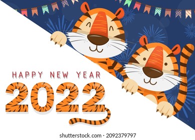 2022 Tiger Year typography design. Element of tiger face animal mascot. Tiger is traditional elements and chinese zodiac. Oriental Asian cultures. Vector illustration cartoon design