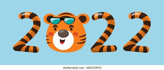 2022 Tiger Year typography design. Element of tiger face animal mascot. Tiger is traditional elements and chinese zodiac. Oriental Asian cultures. Vector illustration cartoon design