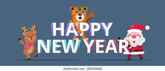 2022 Tiger Year typography design. Element of tiger face animal mascot. Tiger is traditional elements and chinese zodiac. Oriental Asian cultures. Vector illustration cartoon design