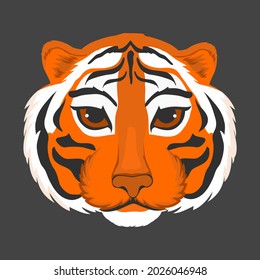 2022, Trendy Tiger Logo on dark background. Symbol of the year 2022.  Flat style illustration. Happy Chinese new year 2022, Tiger Zodiac sign.  Good for web and print.