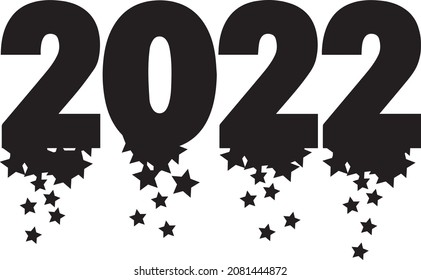 2022 Twinkle lucent star sparkles magical. Happy new year 2022 design template Vector illustration with black labels isolated on white background. Design for calendar, cover, greeting cards or print.
