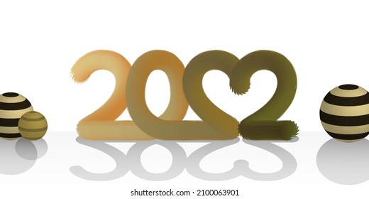 2022 typography with 3d effect and ball decoration with natural colors.