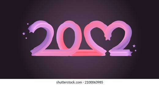 Tipografía de 2022 con efecto 3d de pincel estelar con violeta y rosa.