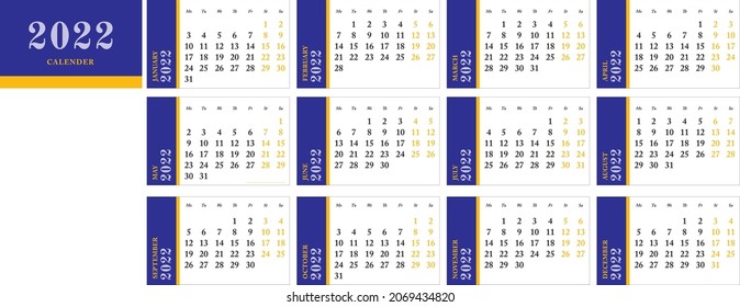 2022 Universal Calendar, with two colors.