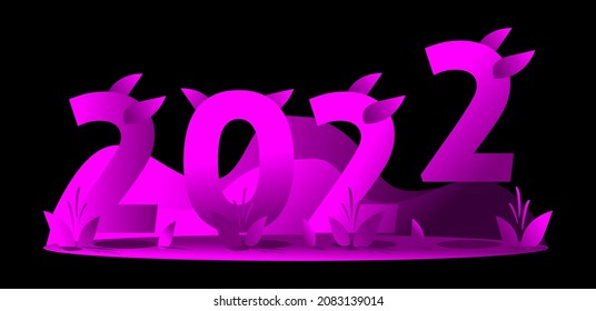 2022 vector design with purple color Violet tropical happy new year