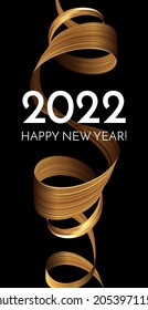 2022 vector holiday with shiny spiral golden ribbons background