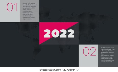2022 Elementos de infografía vectorial para negocios, presentación, diseño web, página de inicio, plantilla, muestra. 1 2 pasos con símbolo de mapa mundial