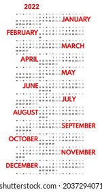 2022 vertical full year calendar layout, printable vector template, monday first, two weekends