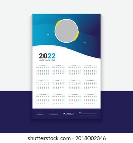2022 Wall Calendar Design, Set Wall Calendar design with Place for Photo . All in One, one page calendar. Set of 12 Months Vector Template