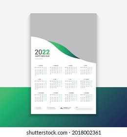 2022 Wall Calendar Design, Set Wall Calendar design with Place for Photo . All in One, one page calendar. Set of 12 Months Vector Template