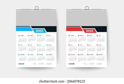 plantilla de diseño de calendario de pared de 2022, plantilla de diseño de calendario de 12 meses moderna