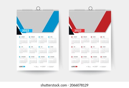 2022 wall calendar design template, modern 12 month calendar design template