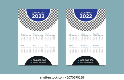 Plantilla de diseño de calendarios de pared 2022. Diseño anual de calendario creativo. ilustración vectorial..eps