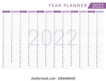 2022 Wall Calendar Printable Horizontal Year Stock Vector (Royalty Free ...