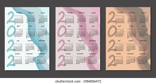 2022 wall calendar, vertical calendar 2022 template in three colors, the week starts on Monday