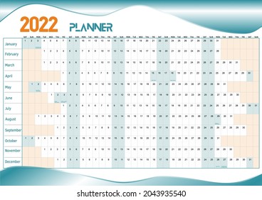 2022 Wall Planner, A 12 Month Calendar With UK Bank Holidays 