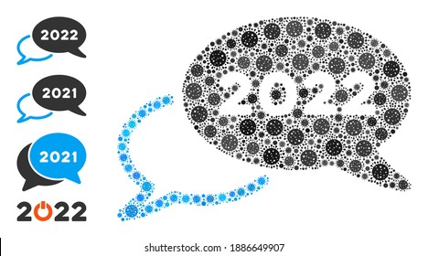 2022 webinar coronavirus mosaic icon. 2022 webinar collage is constructed from randomized covid icons. Bonus icons are added. Flat style.