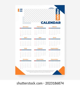 plantilla de calendario blanco de 2022 con marco