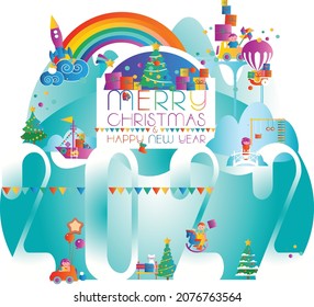 2022 winter cute design template New Year Christmas card